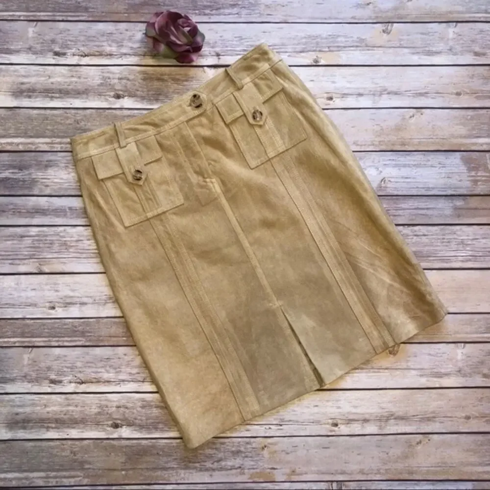 VS2 by Vakko Genuine Suede Skirt Camel Size 4